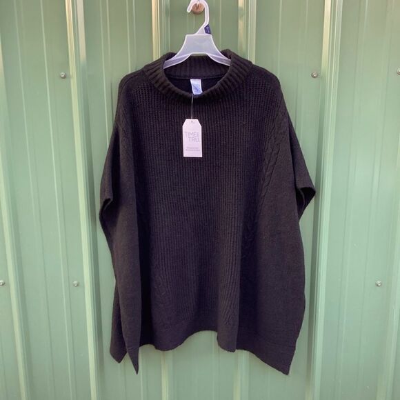 Women's Black Cable Knit Poncho Shawl Layering Piece Size S/M - Picture 1 of 7